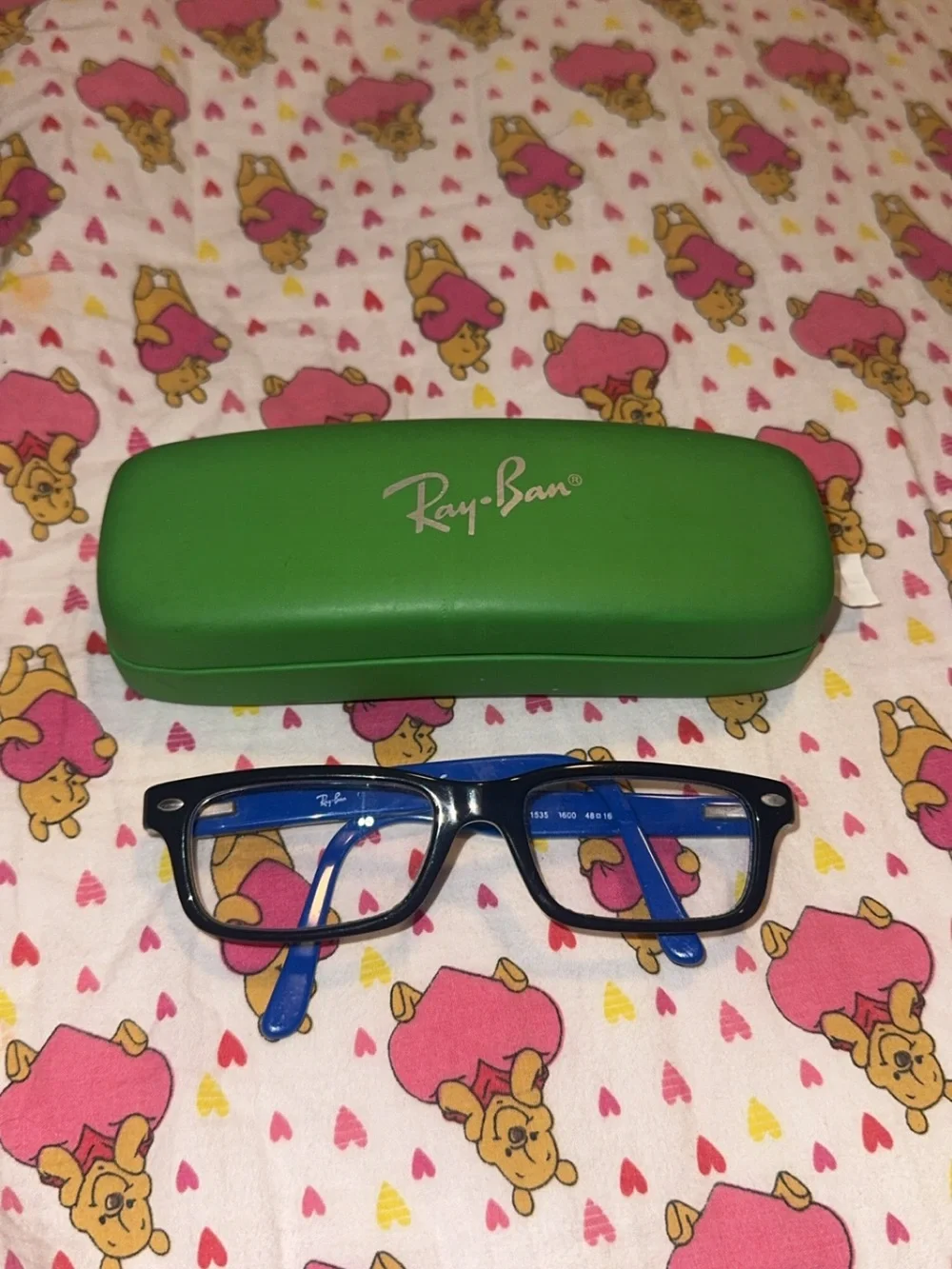 Kids Ray-Ban Black Front Blue Temple Eyeglasses with Green Case